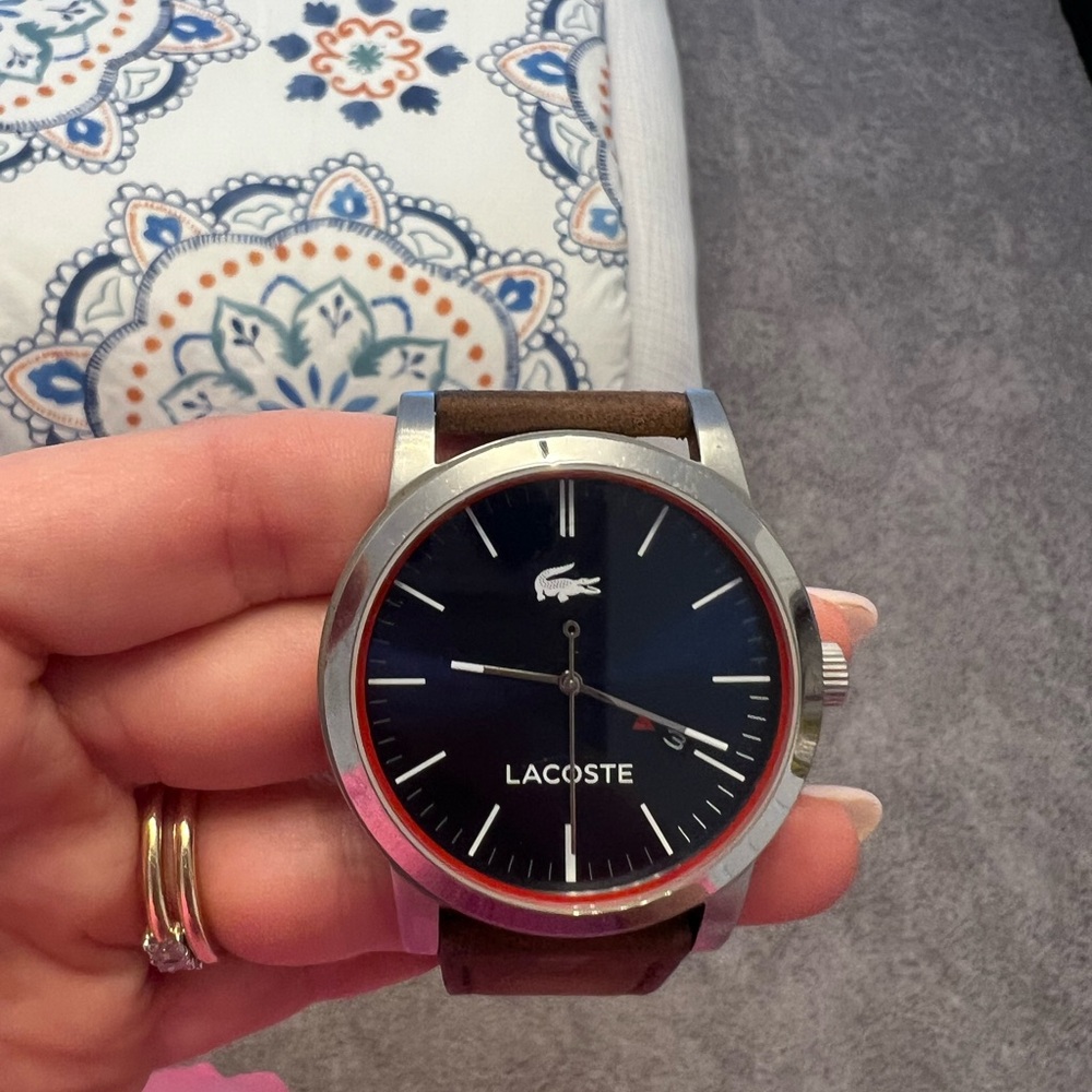 Lacoste Men's Blue Dial Watch with Brown Leather Strap
